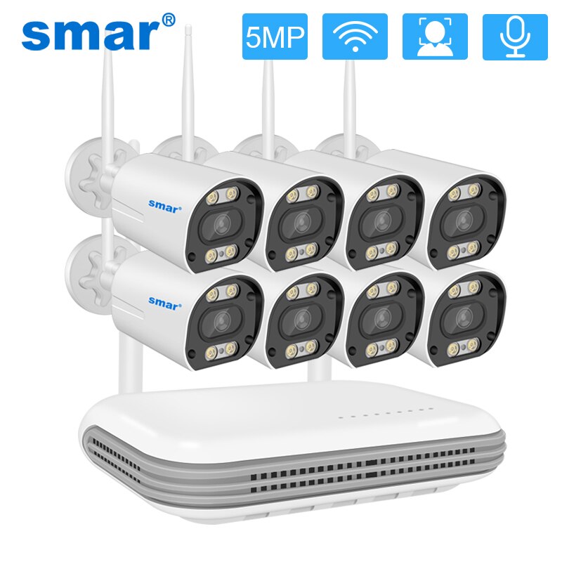 Smar H.265 8CH 5MP 무선 비디오 카메라 시스템 2/3/4/6/8 PCS 야외 양방향 오디오 5.0MP HD Wifi IP 카메라 홈 보안 키트